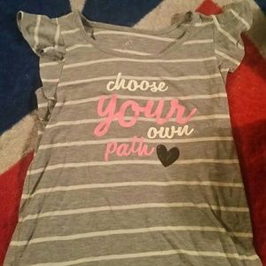 Grey and white striped Justice T shirt